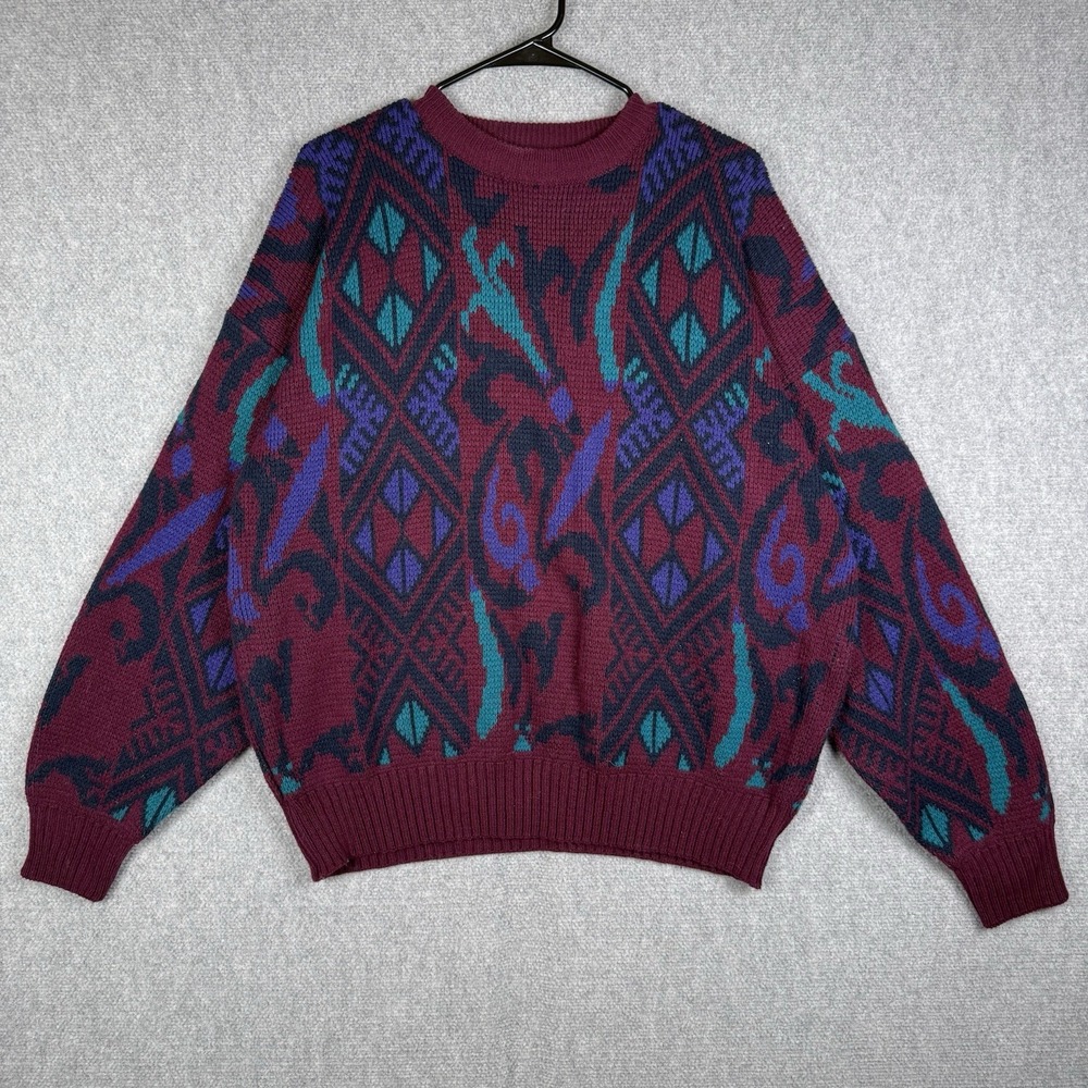 Sir William Sweater Men's XL Crew Neck Pullover Abstract Grandpa 90s VINTAGE